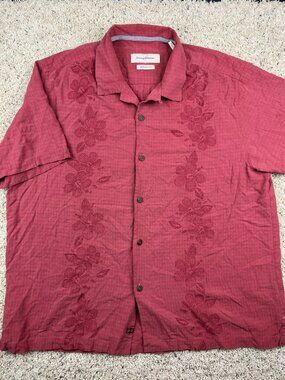 Tommy Bahama Original Fit Floral Hawaiian Camp Aloha Silk Shirt Red Size XL